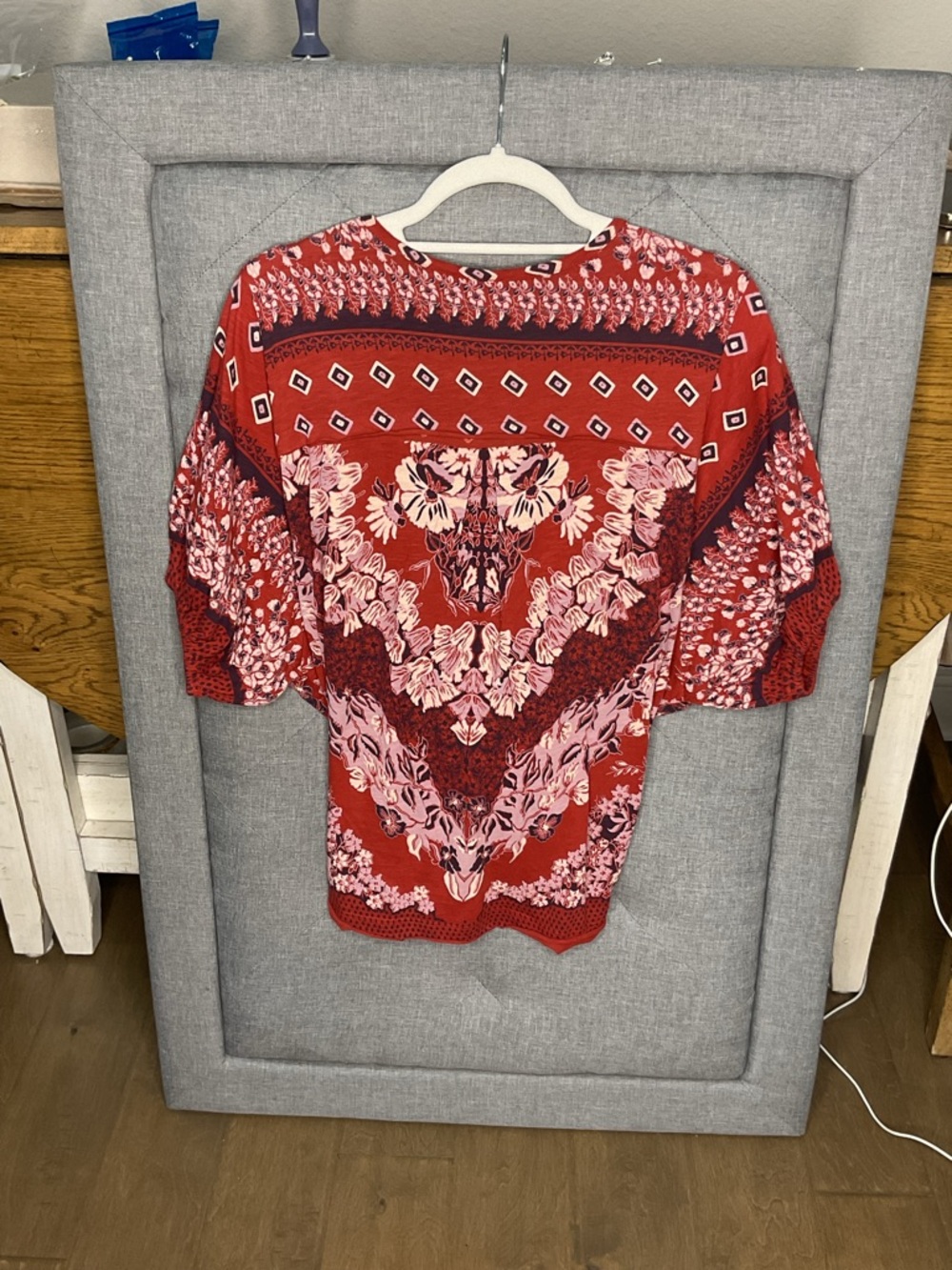 Free People Red Floral Boho Tunic Knot Top Small - Picture 9 of 12
